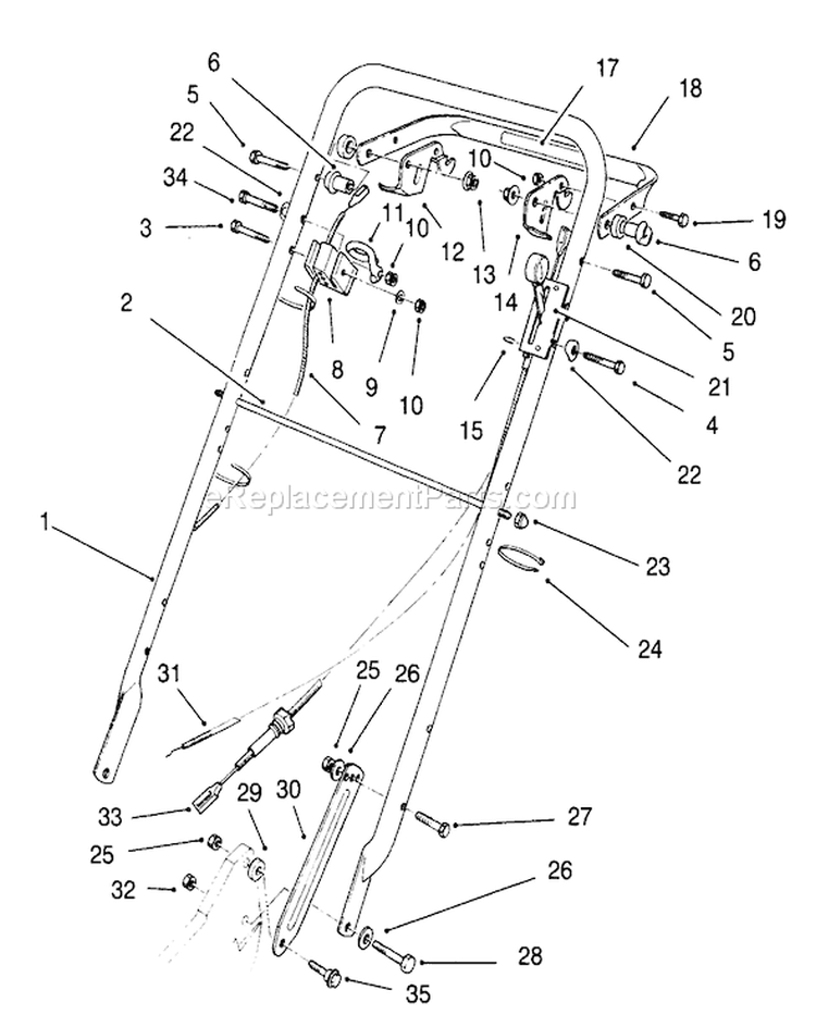 Handle Assembly Diagram and Parts List for 22150 6900001-6999999 - 1996 Toro Lawn Mower