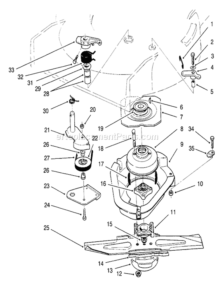 Blade Brake Clutch Assembly Diagram and Parts List for 22151 6900001-6999999 - 1996 Toro Lawn Mower