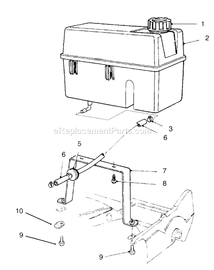 Gas Tank Assembly Diagram and Parts List for 22151 6900001-6999999 - 1996 Toro Lawn Mower