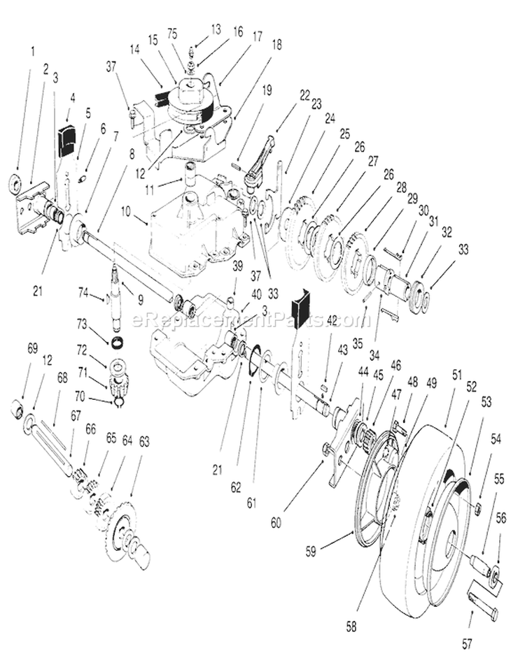 Gear Case Assembly Diagram and Parts List for 22151 6900001-6999999 - 1996 Toro Lawn Mower