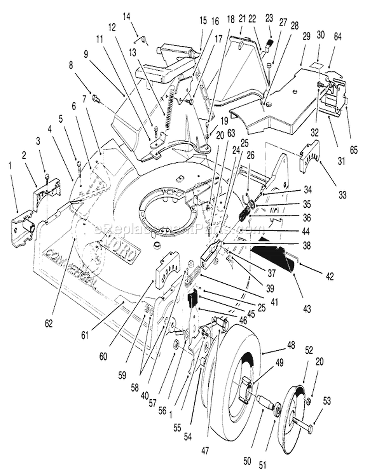 Housing Assembly Diagram and Parts List for 22151 6900001-6999999 - 1996 Toro Lawn Mower