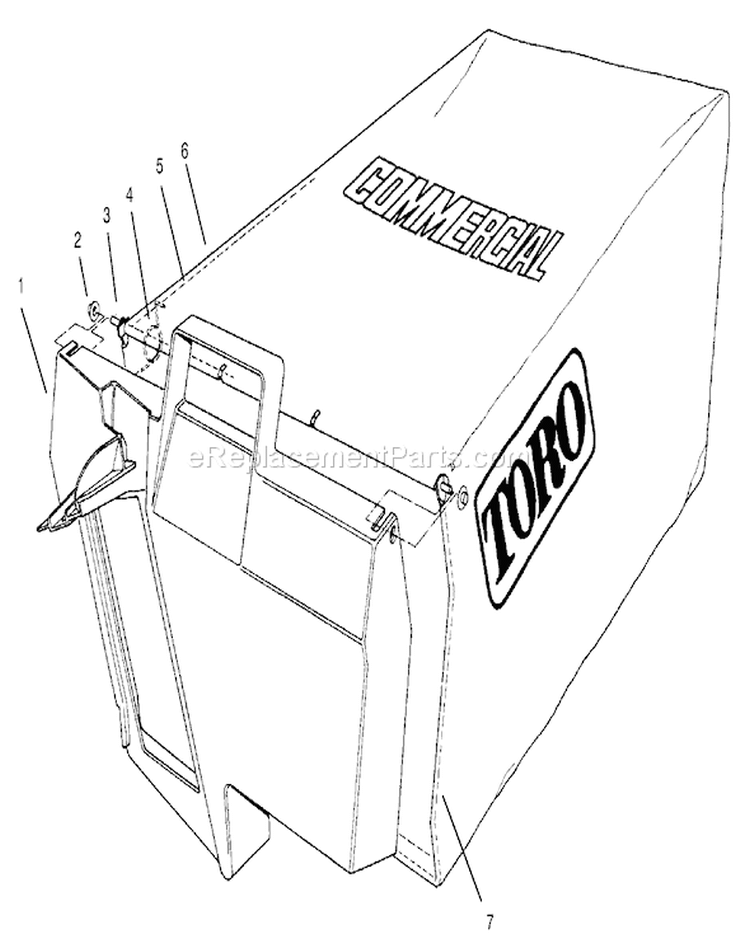 Grass Bag Assembly Diagram and Parts List for 22154 7900001-7999999 - 1997 Toro Lawn Mower