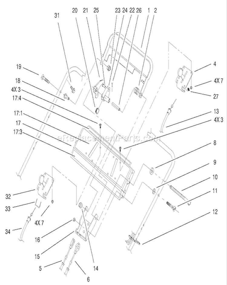 Handle Control Assembly Diagram and Parts List for 22157 230000001-230999999 - 2003 Toro Lawn Mower