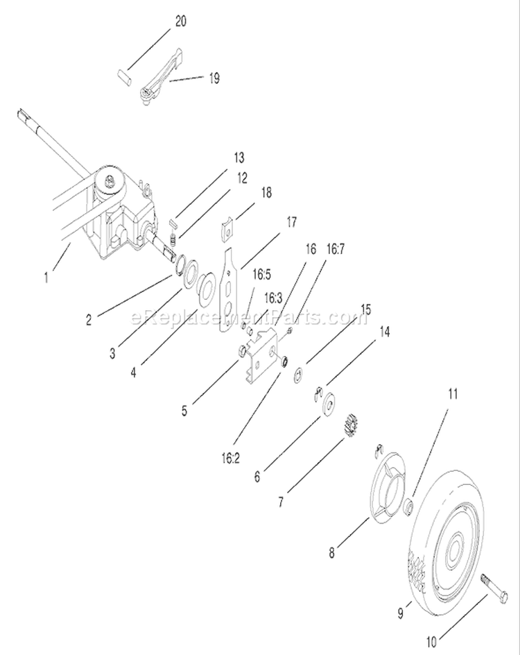 Gear Case and Rear Wheel Assembly Diagram and Parts List for 22157 8900001-8999999 - 1998 Toro Lawn Mower