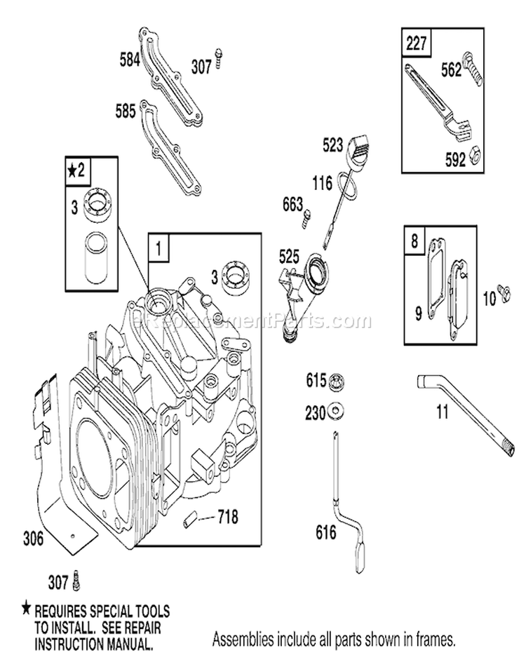 Engine Diagram and Parts List for 22157 8900001-8999999 - 1998 Toro Lawn Mower