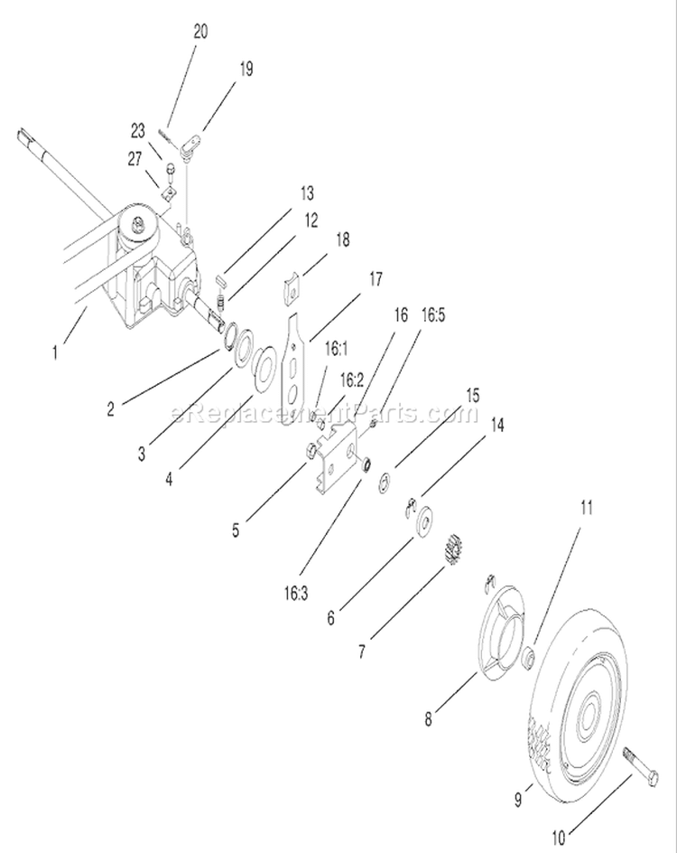 Gear Case and Rear Wheel Assembly Diagram and Parts List for 22157 220000001-220999999 - 2002 Toro Lawn Mower
