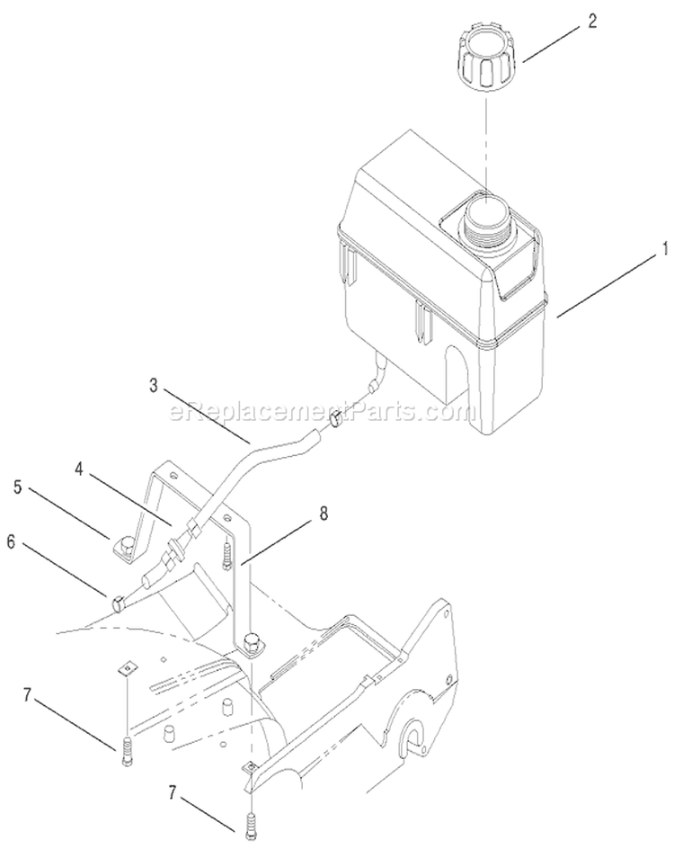 Fuel Tank Assembly Diagram and Parts List for 22158 200000001-200999999 - 2000 Toro Lawn Mower