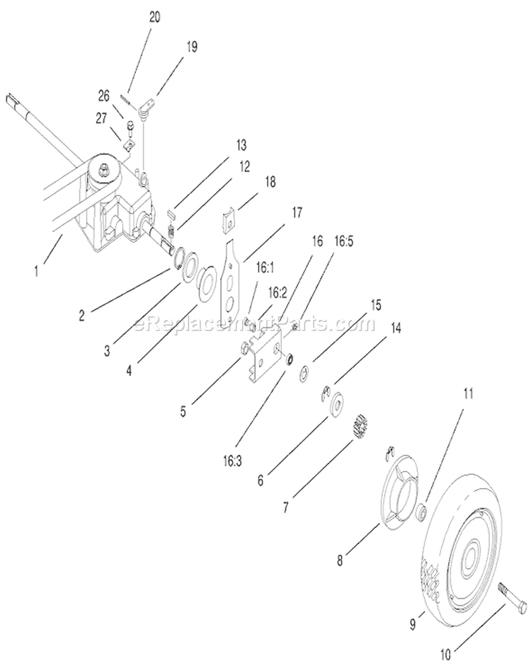 Rear Wheel and Gear Case Assembly Diagram and Parts List for 22158 200000001-200999999 - 2000 Toro Lawn Mower