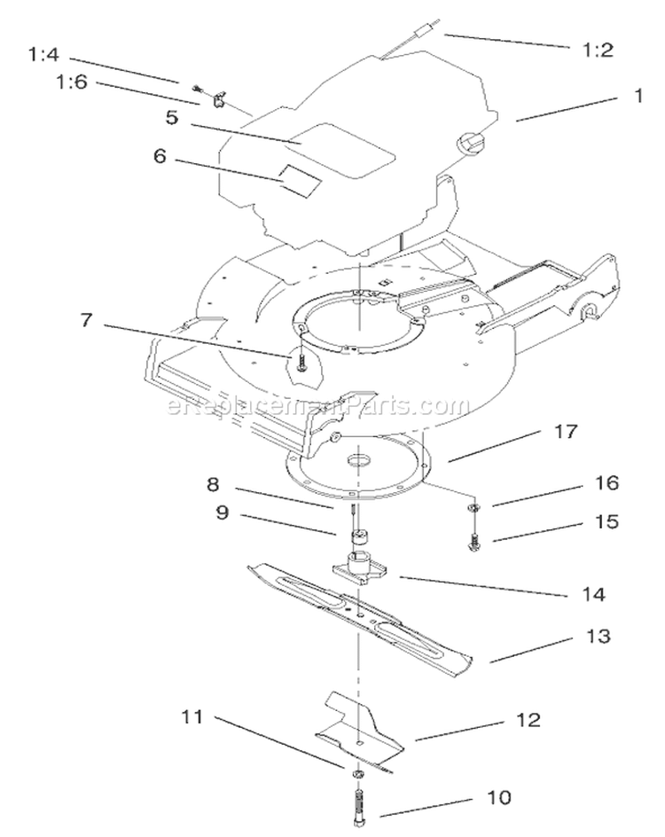 Engine and Blade Assembly Diagram and Parts List for 22160 200000001-200999999 - 2000 Toro Lawn Mower