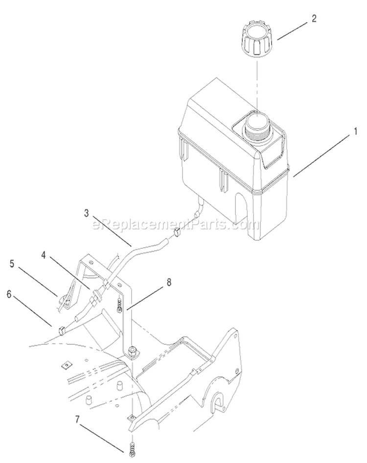 Fuel Tank Assembly Diagram and Parts List for 22160 200000001-200999999 - 2000 Toro Lawn Mower
