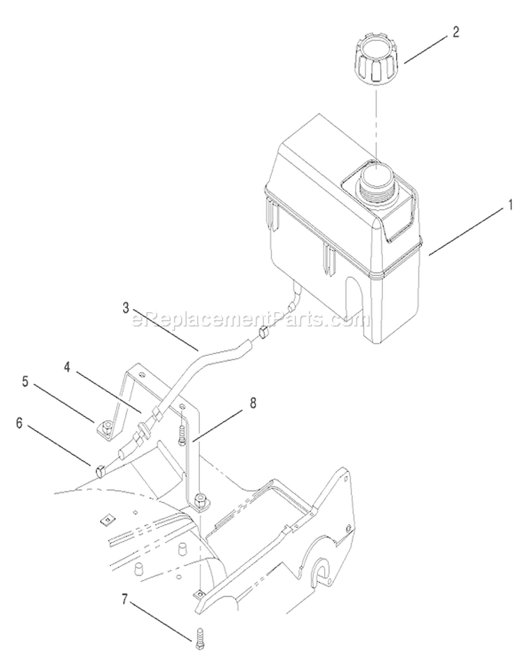 Fuel Tank Assembly Diagram and Parts List for 22160 8900001-8999999 - 1998 Toro Lawn Mower