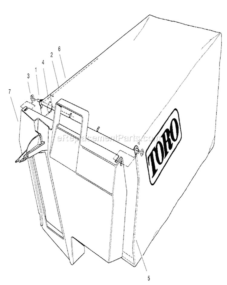 Grass Bag Assembly Diagram and Parts List for 22160 8900001-8999999 - 1998 Toro Lawn Mower
