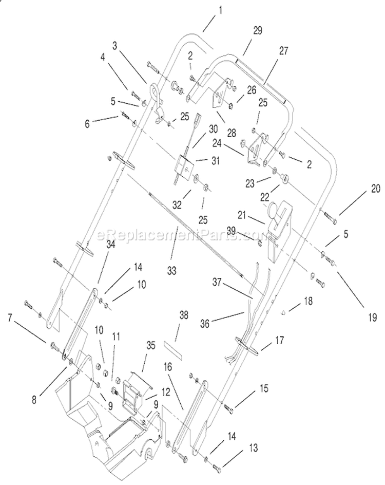 Handle Assembly Diagram and Parts List for 22161 200000001-200999999 - 2000 Toro Lawn Mower