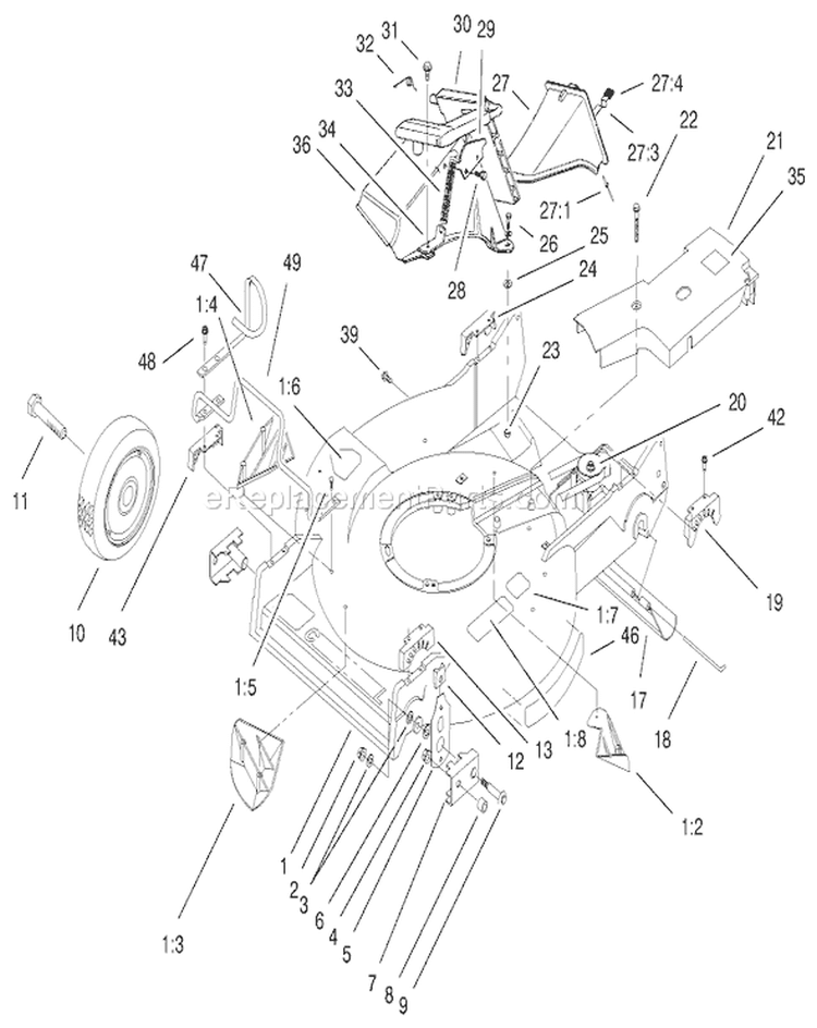 Housing Assembly Diagram and Parts List for 22161 200000001-200999999 - 2000 Toro Lawn Mower