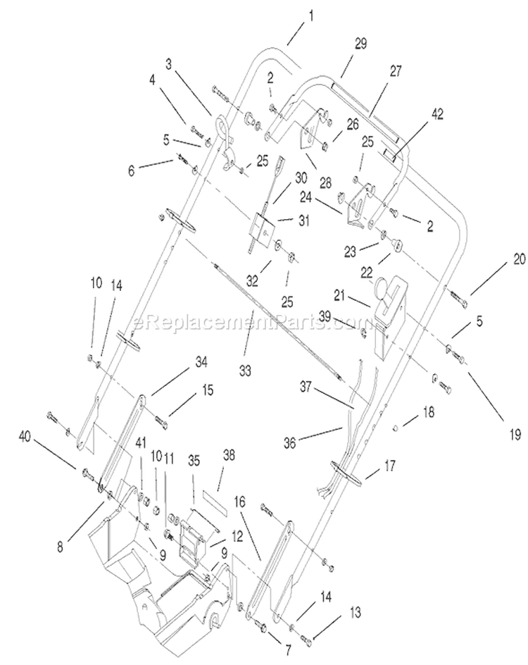 Handle Assembly Diagram and Parts List for 22161 210000001-210999999 - 2001 Toro Lawn Mower