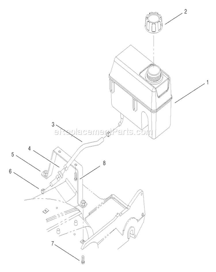 Fuel Tank Assembly Diagram and Parts List for 22161 8900001-8999999 - 1998 Toro Lawn Mower
