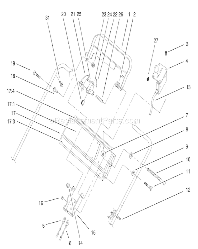Handle Control Assembly Diagram and Parts List for 22162 200000001-200999999 - 2000 Toro Lawn Mower