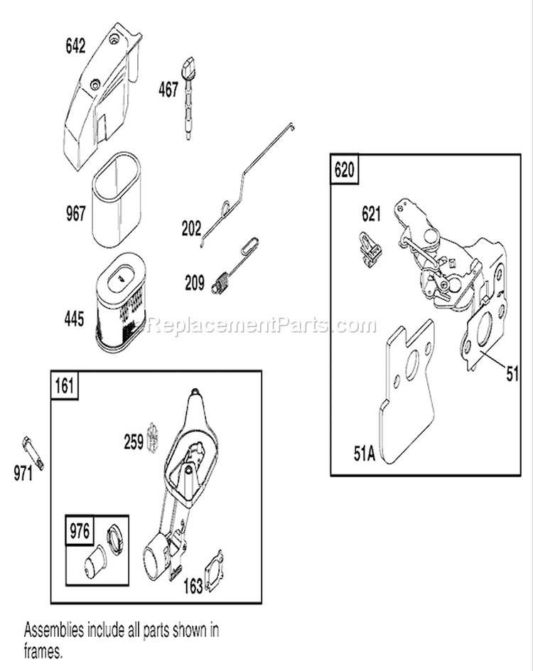 Air Cleaner and Governor Assembly Diagram and Parts List for 22162 210000001-210999999 - 2001 Toro Lawn Mower