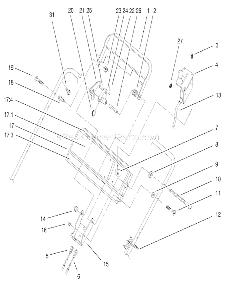 Handle Control Assembly Diagram and Parts List for 22162 210000001-210999999 - 2001 Toro Lawn Mower