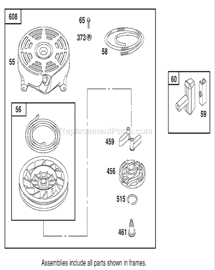 Starter Assembly Diagram and Parts List for 22162 210000001-210999999 - 2001 Toro Lawn Mower