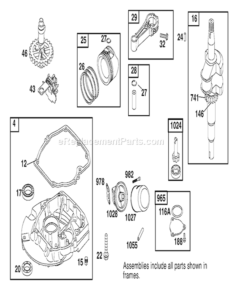 Sump and Crankshaft Assembly Diagram and Parts List for 22162 210000001-210999999 - 2001 Toro Lawn Mower