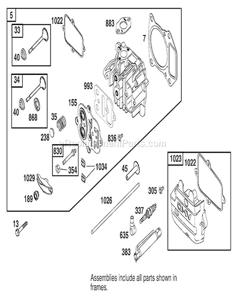 Cylinder Head Assembly Diagram and Parts List for 22162 210000001-210999999 - 2001 Toro Lawn Mower