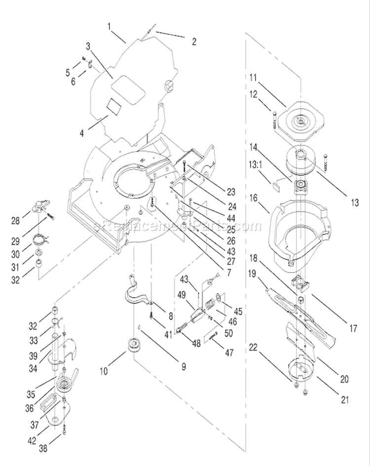 Engine and Blade and Brake Clutch Assembly Diagram and Parts List for 22162 210000001-210999999 - 2001 Toro Lawn Mower