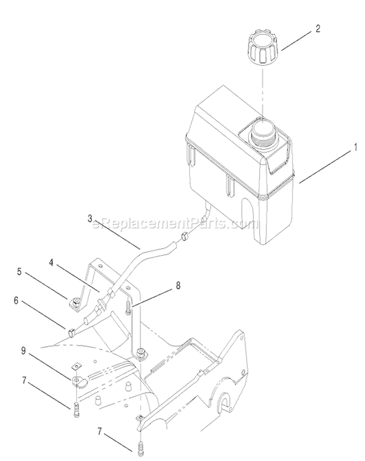 Fuel Tank Assembly Diagram and Parts List for 22162 210000001-210999999 - 2001 Toro Lawn Mower
