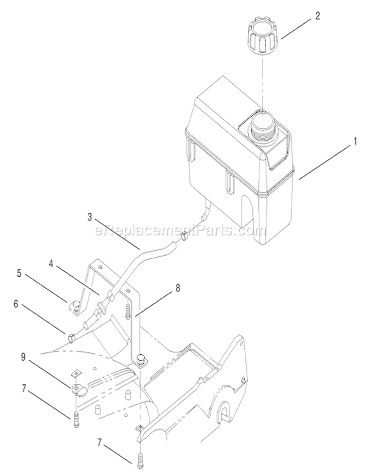 Fuel Tank Assembly Diagram and Parts List for 22162 9900001-9999999 - 1999 Toro Lawn Mower