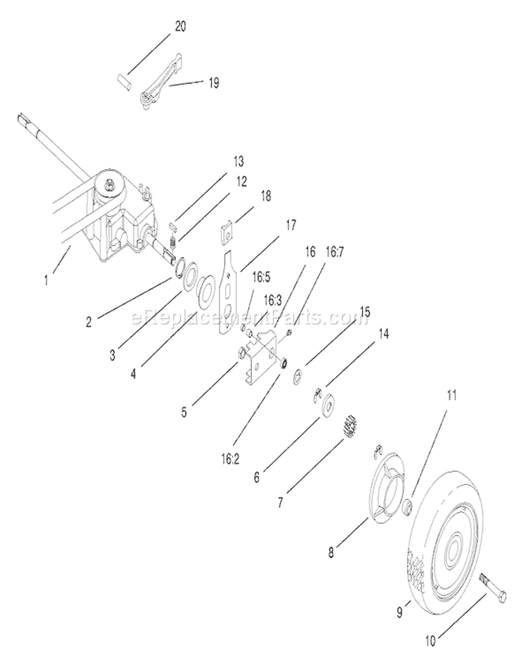 Gear Case & Rear Wheel Assembly Diagram and Parts List for 22162 9900001-9999999 - 1999 Toro Lawn Mower
