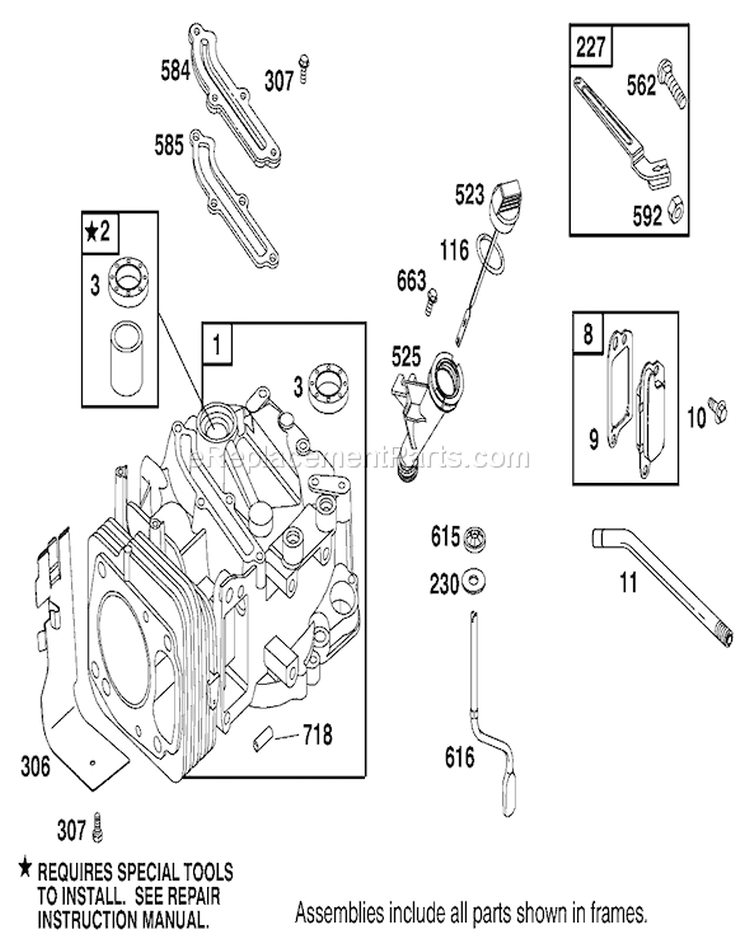 Engine Diagram and Parts List for 22162 9900001-9999999 - 1999 Toro Lawn Mower