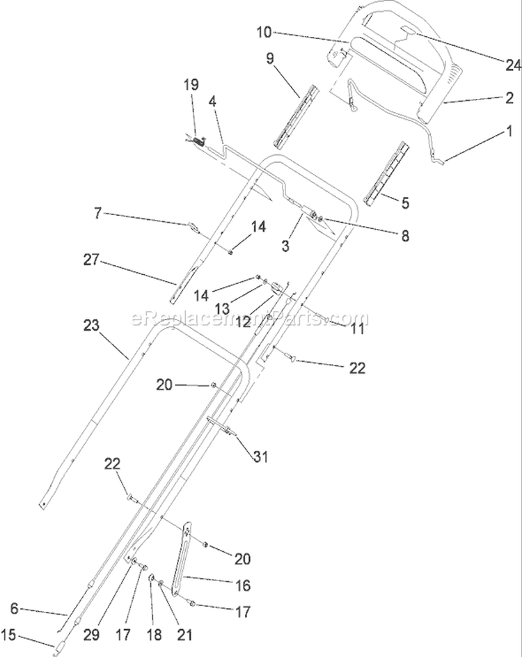 Handle Assembly Diagram and Parts List for 22164TE 280000001-280999999 - 2008 Toro Lawn Mower