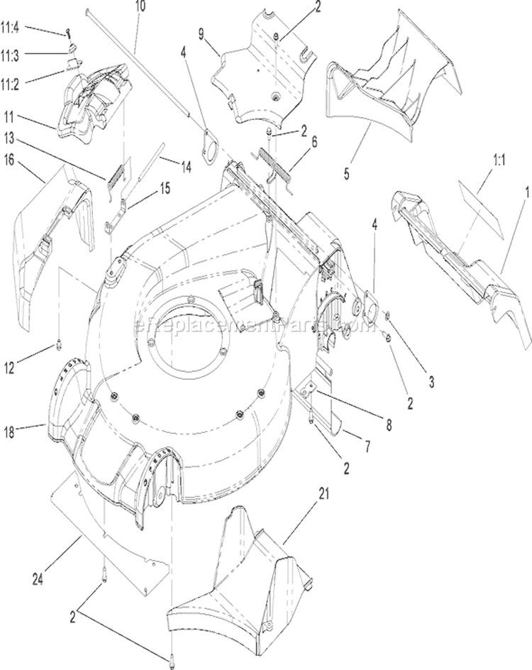 Housing Assembly Diagram and Parts List for 22164TE 280000001-280999999 - 2008 Toro Lawn Mower
