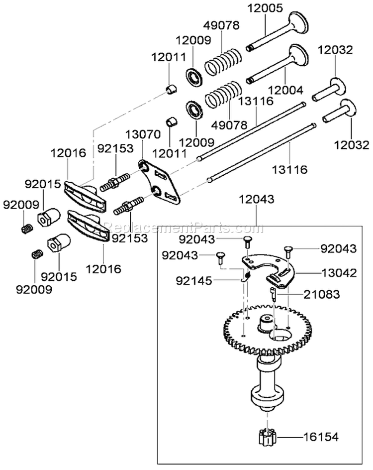 Valve and Camshaft Assembly Diagram and Parts List for 22164TE 290000001-290999999 - 2009 Toro Lawn Mower