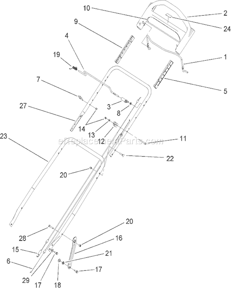 Handle Assembly Diagram and Parts List for 22164 270003001-270999999 - 2007 Toro Lawn Mower