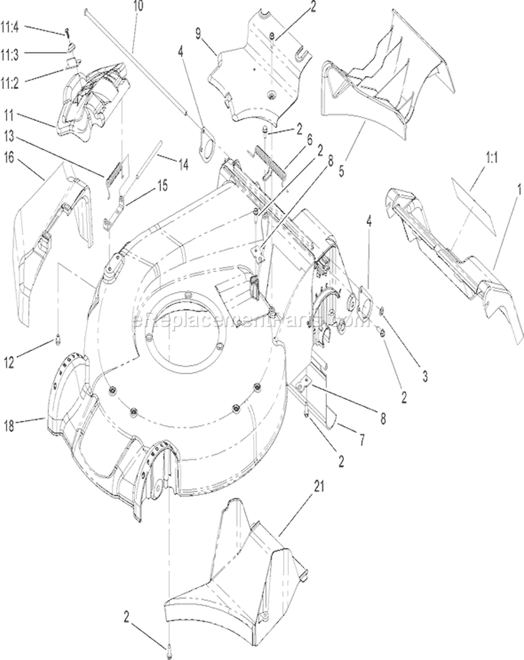 Housing Assembly Diagram and Parts List for 22164 270003001-270999999 - 2007 Toro Lawn Mower