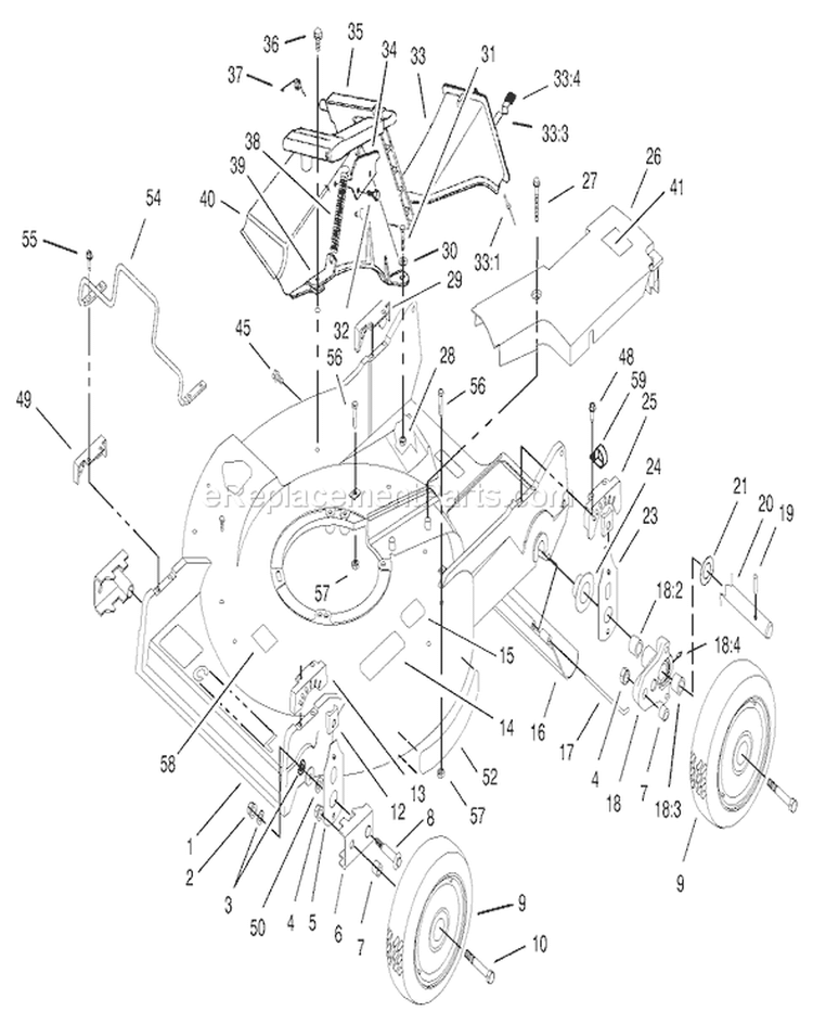Housing Assembly Diagram and Parts List for 22166 230000001-230999999 - 2003 Toro Lawn Mower