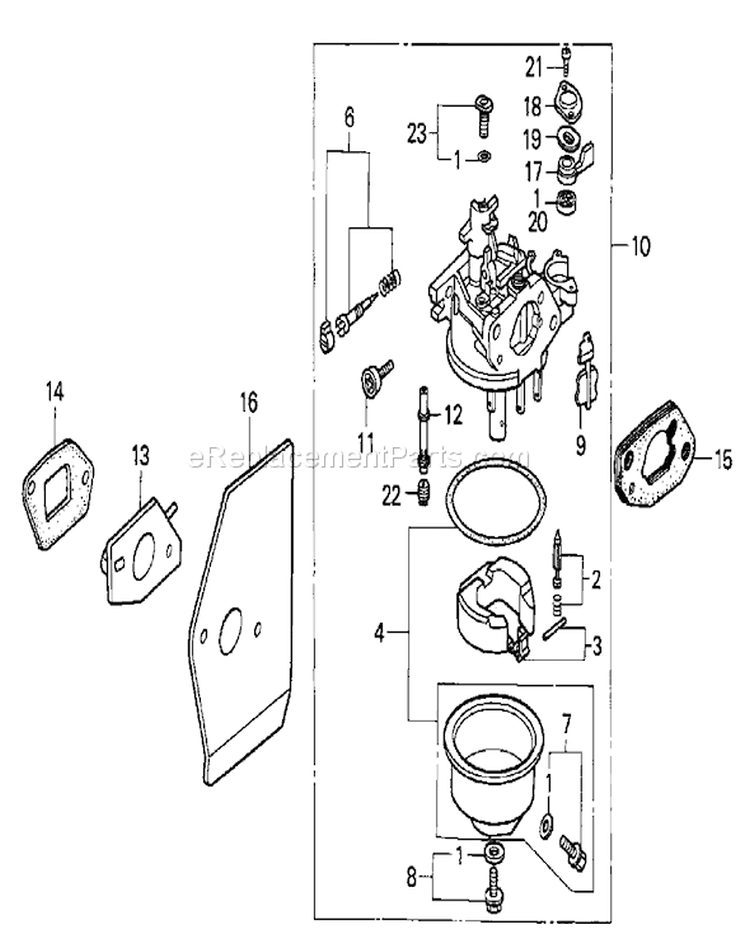 Carburetor Assembly Diagram and Parts List for 22166 230000001-230999999 - 2003 Toro Lawn Mower