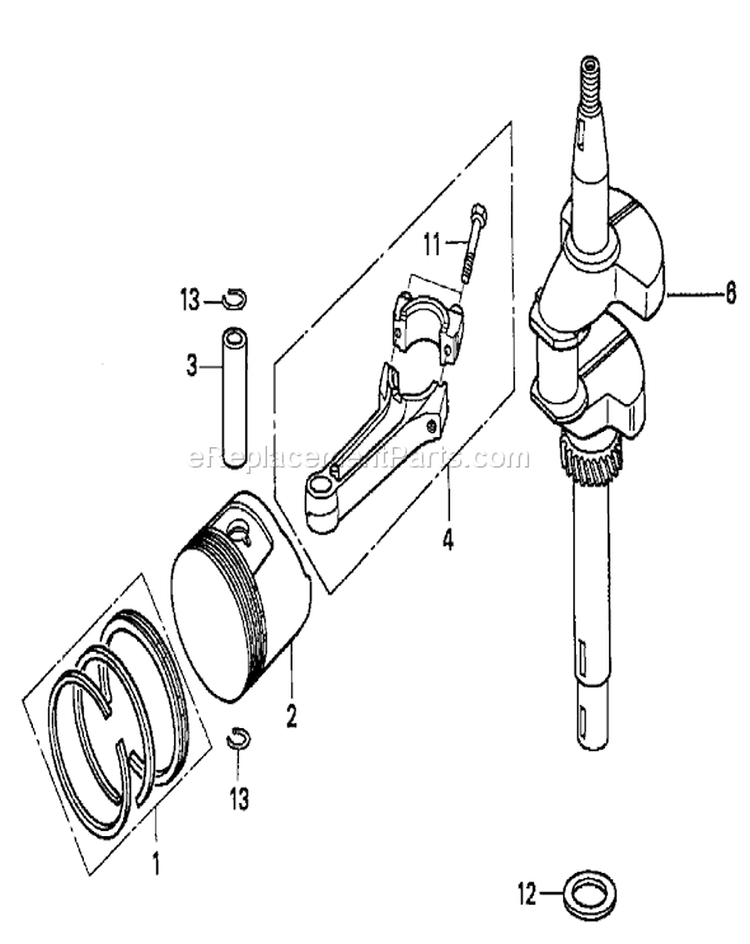 Crankshaft and Piston Assembly Diagram and Parts List for 22166 230000001-230999999 - 2003 Toro Lawn Mower