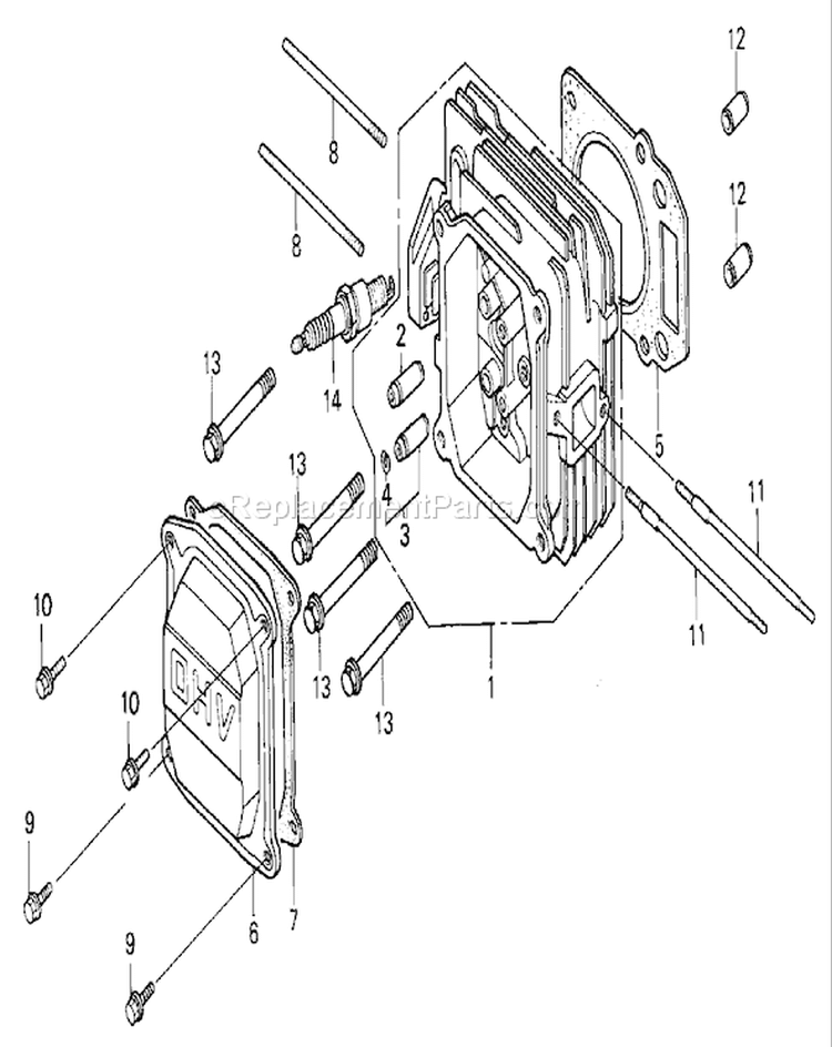 Cylinder Head Assembly Diagram and Parts List for 22166 230000001-230999999 - 2003 Toro Lawn Mower