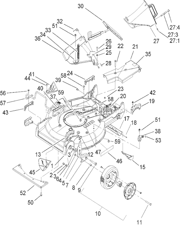 Housing and Discharge Assembly Diagram and Parts List for 22167TE 240000001-240999999 - 2004 Toro Lawn Mower