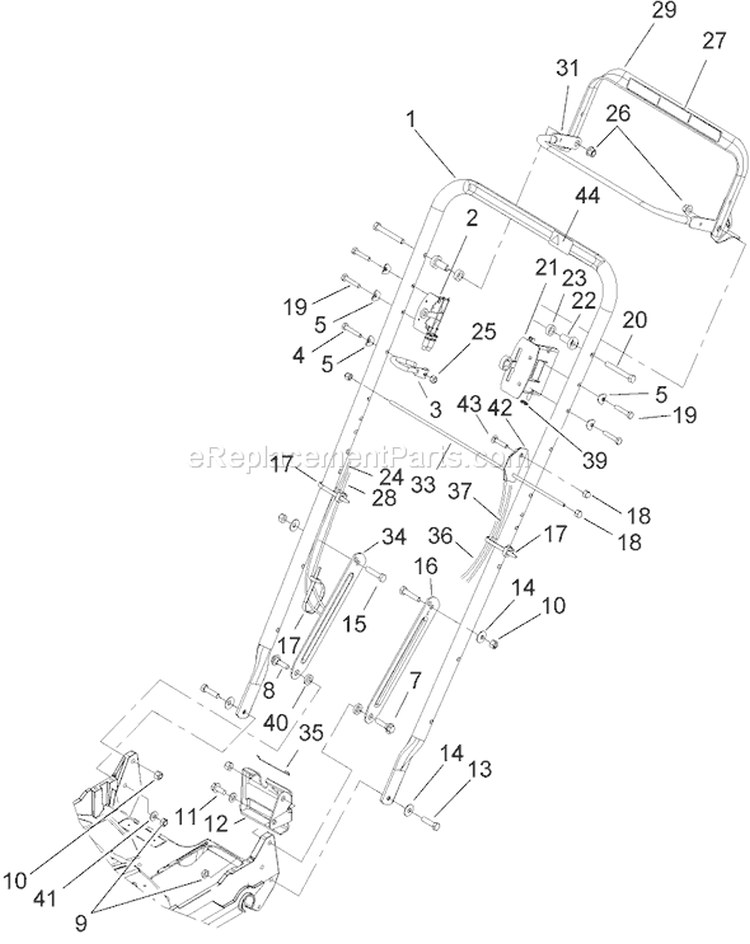 Handle Assembly Diagram and Parts List for 22167TE 250000001-250999999 - 2005 Toro Lawn Mower
