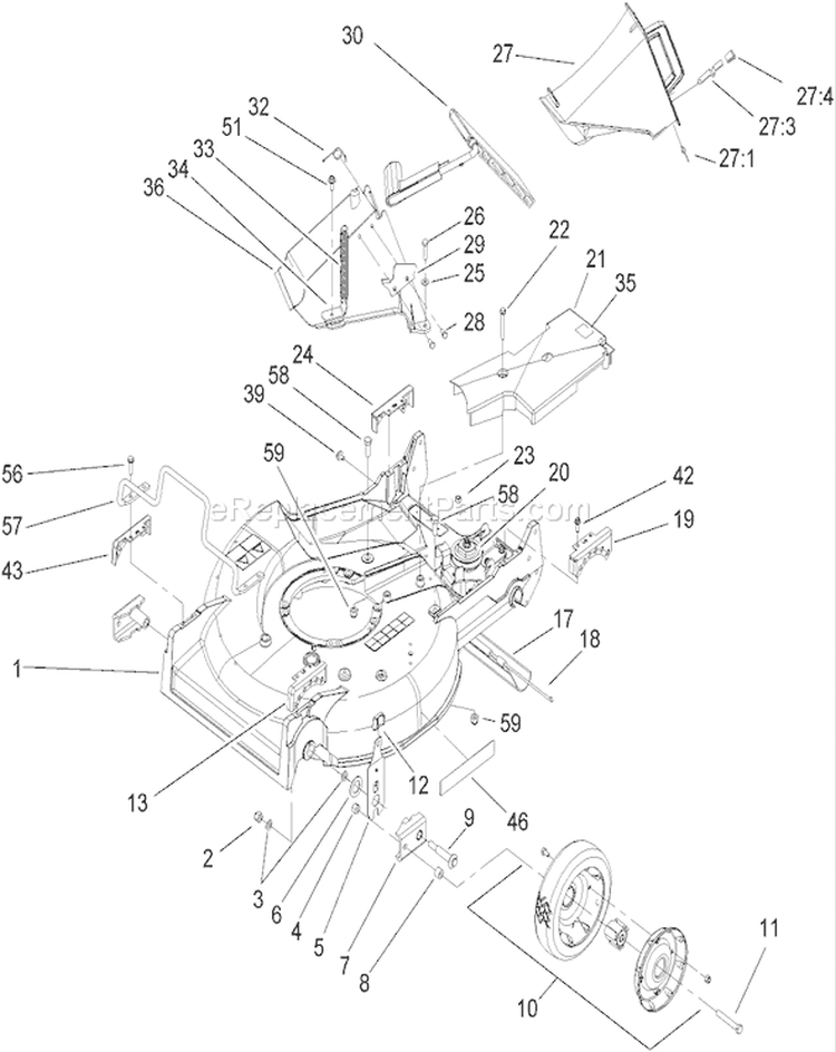 Housing and Discharge Assembly Diagram and Parts List for 22167TE 250000001-250999999 - 2005 Toro Lawn Mower