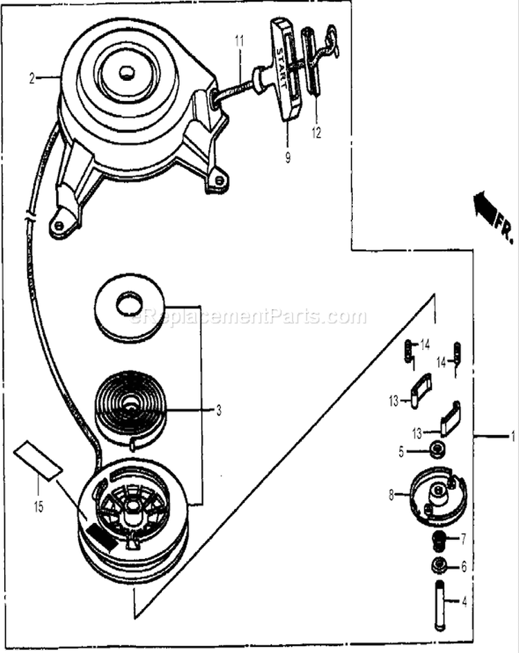 Recoil Starter Assembly Diagram and Parts List for 22167 270000001-270999999 - 2007 Toro Lawn Mower