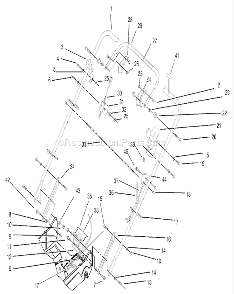 Handle and Control Assembly Diagram and Parts List for 22167 230000001-230999999 - 2003 Toro Lawn Mower