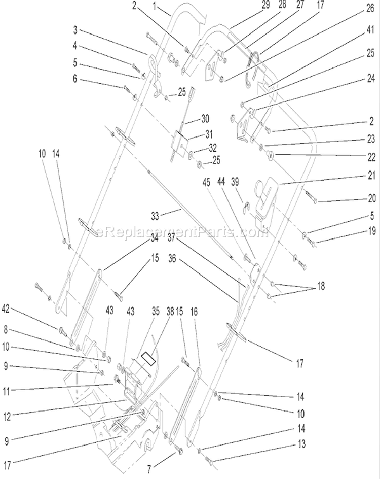 Handle and Control Assembly Diagram and Parts List for 22167 240000001-240999999 - 2004 Toro Lawn Mower