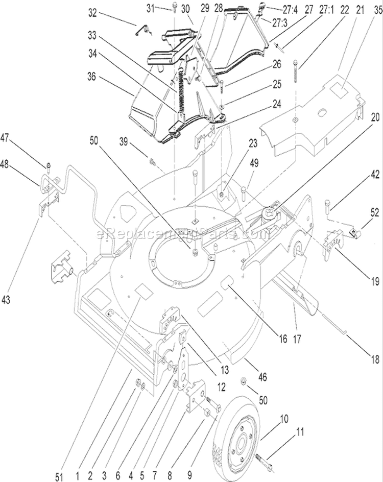 Housing Assembly Diagram and Parts List for 22167 240000001-240999999 - 2004 Toro Lawn Mower