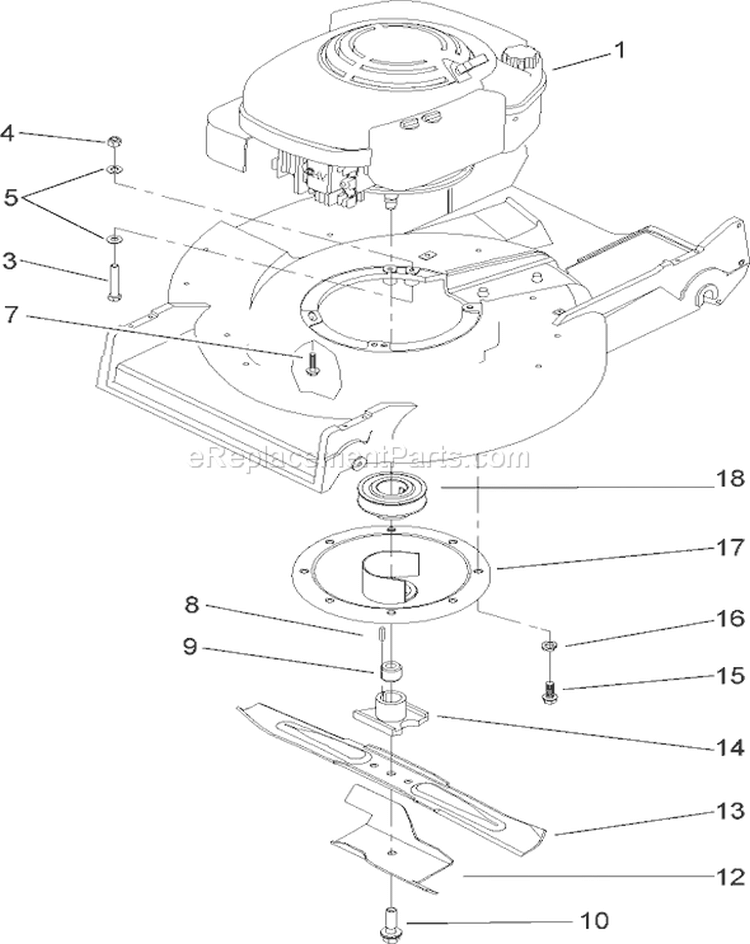 Engine and Blade Assembly Diagram and Parts List for 22167 250000001-250999999 - 2005 Toro Lawn Mower