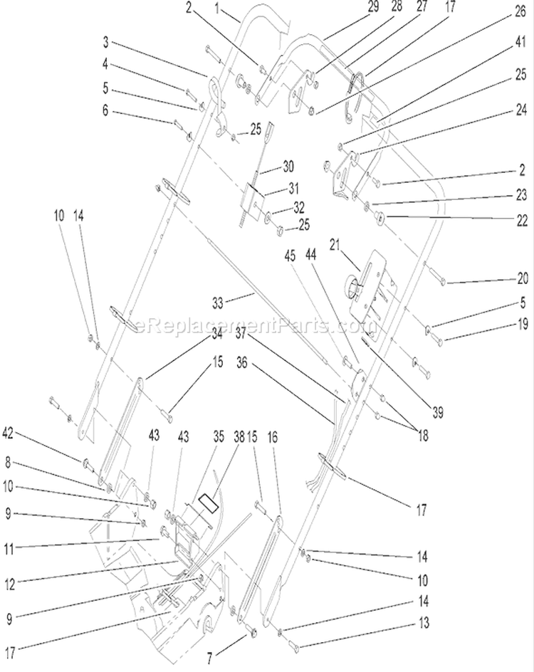 Handle and Control Assembly Diagram and Parts List for 22167 270000001-270999999 - 2007 Toro Lawn Mower