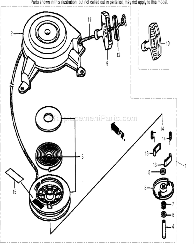 Recoil Starter Assembly Diagram and Parts List for 22168 240000001-240999999 - 2004 Toro Lawn Mower